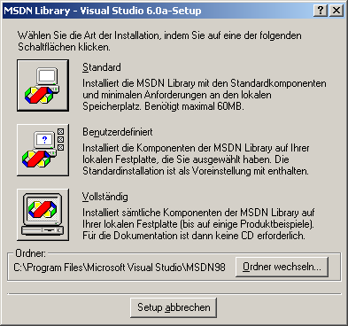 MSDN Library installation type