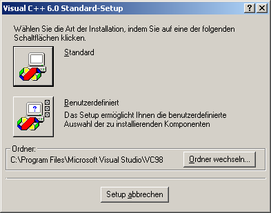 Visual C++ setup type