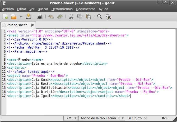 Código XML de Prueba.sheet
