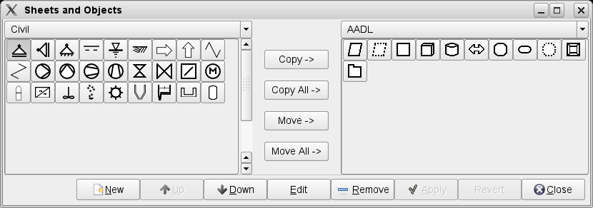 Sheets and Objects dialog